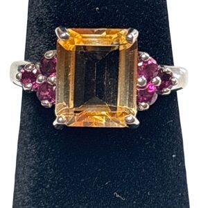 Elegant Yellow and Pink Gemstone 925 Sterling Silver Ring Size 9